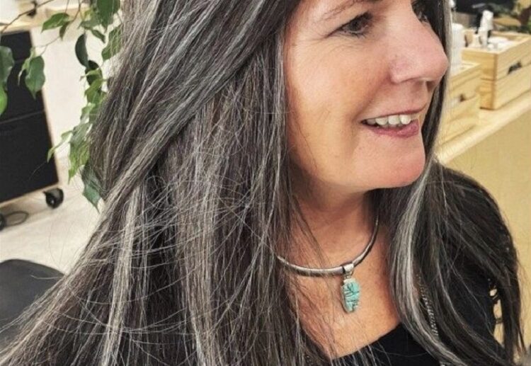 long salt and pepper hair for women over 50