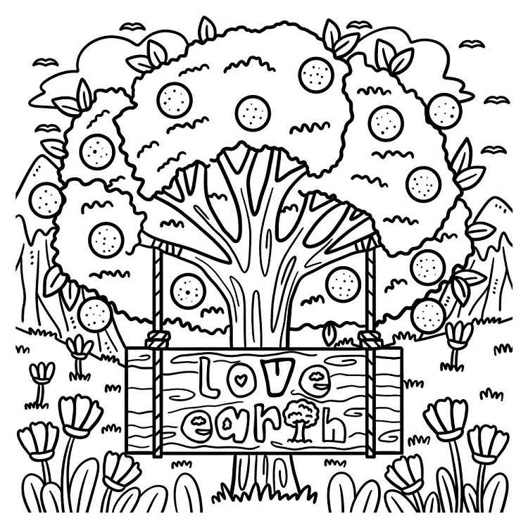 love earth day coloring page fruit tree gardening nature plants flowers