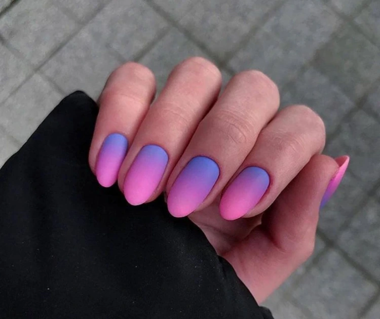 matte gradient nails pink and blue airbrush design