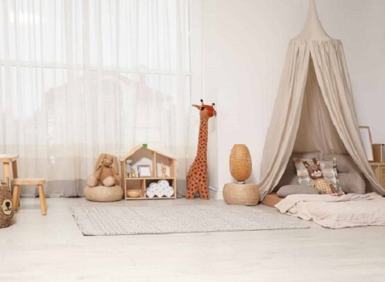 minimalist clean tidy montessori room for 2 year old toddler design