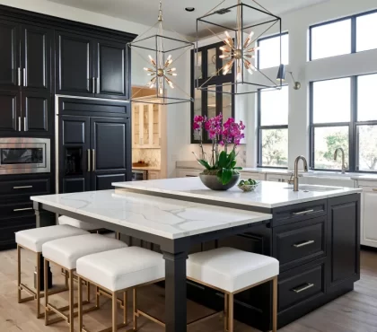 modern kitchen design black cabinets marble countertops
