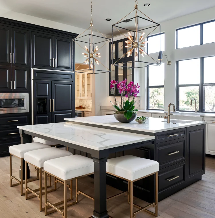 modern kitchen design black cabinets marble countertops