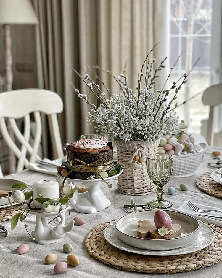 monochromatic minimalist easter table setting 2023 nude beige white colors