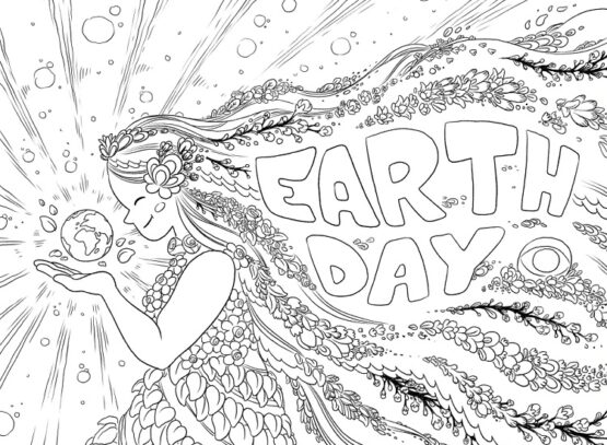 nature inspired flower girl spring season earth day coloring page detailed illustration
