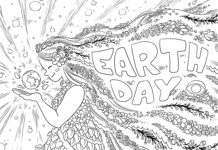 nature inspired flower girl spring season earth day coloring page detailed illustration