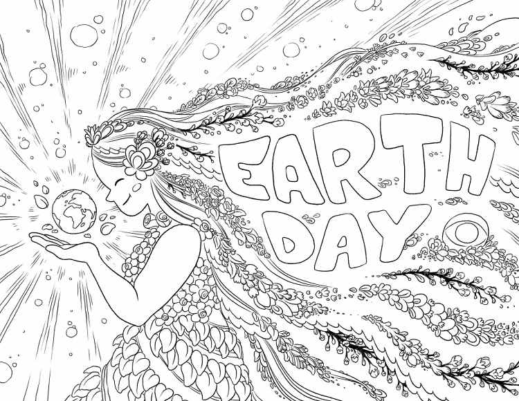 nature inspired flower girl spring season earth day coloring page detailed illustration