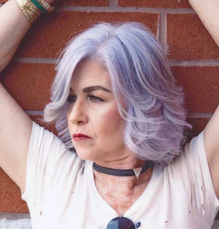 pastel purple shades layered bob reaching the shoulders women over 50 hairstyles