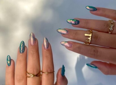 pink blue ombre chrome unicorn nails raindrops 3d gel nail art