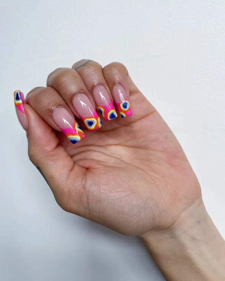 pink neon french tips long square nail shape