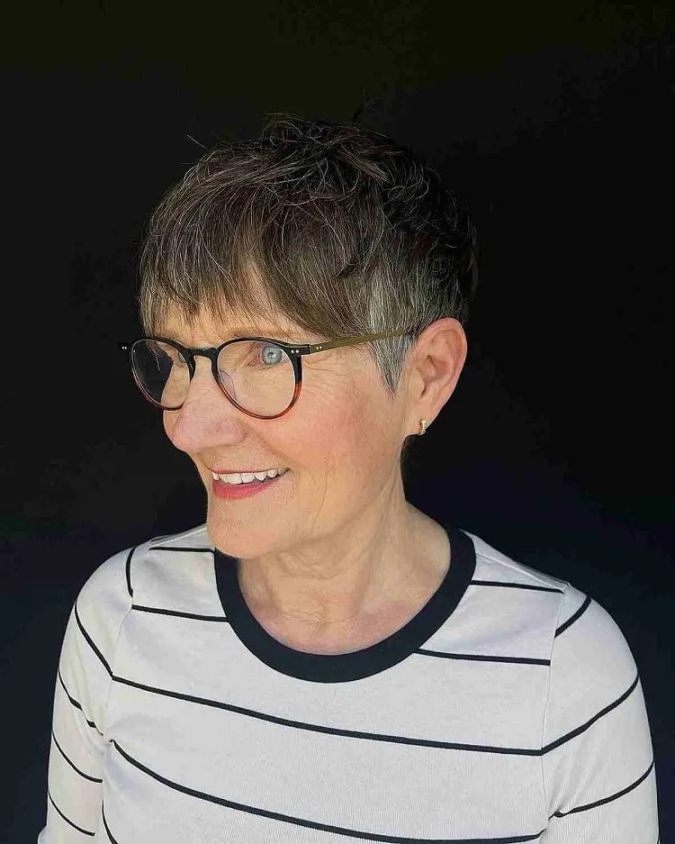 pixie for women over 70 with glasses and thin hair