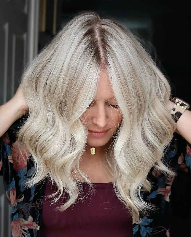 platinum blonde beach waves medium length hair