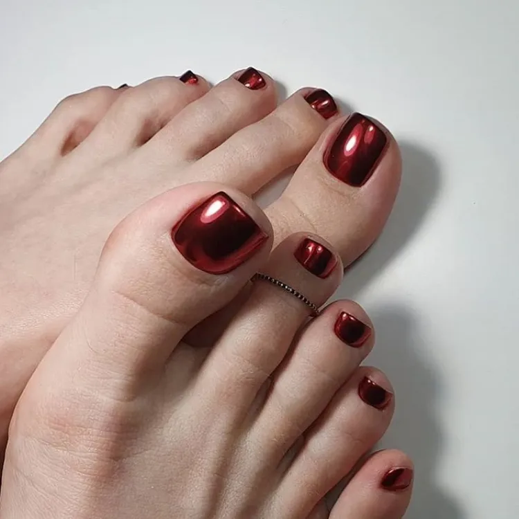 red chrome polish toe nail trends 2023 pedicure inspo