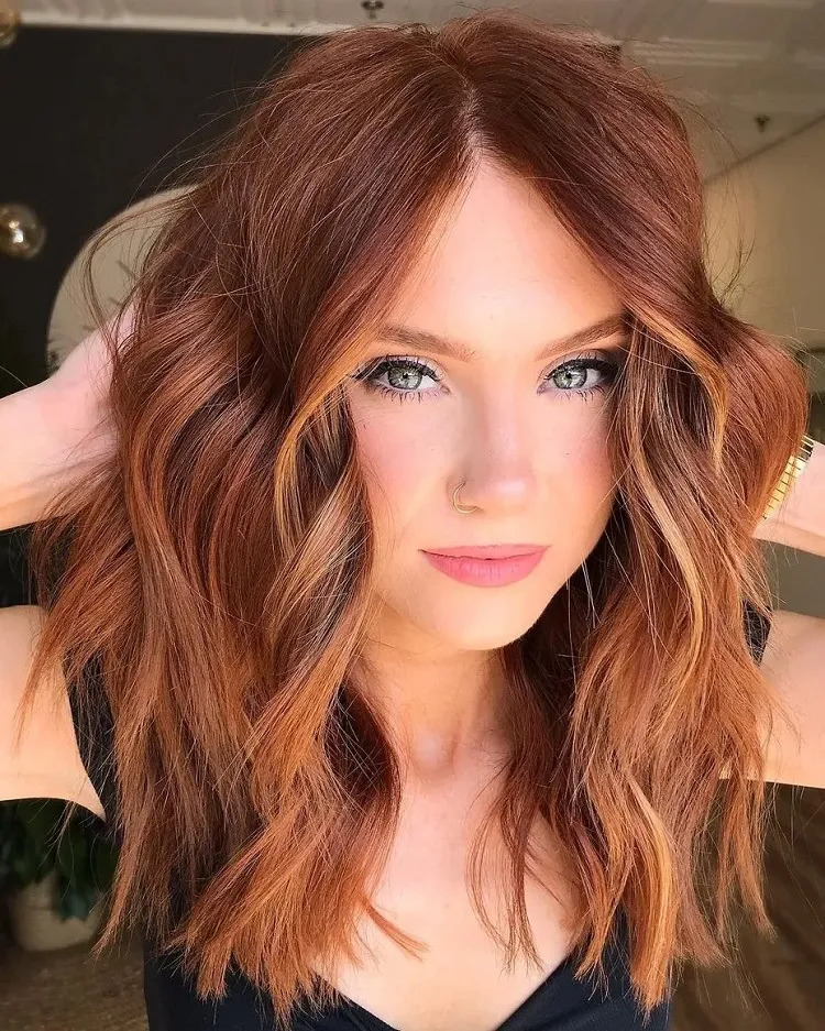 red hair with auburn highlights scandi waves hairstyles 2023