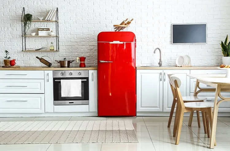 Retro Kitchen Appliances Red Fridge.webp