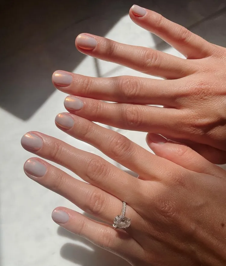 satin chrome unicorn nails short simple chic elegant wedding manicure