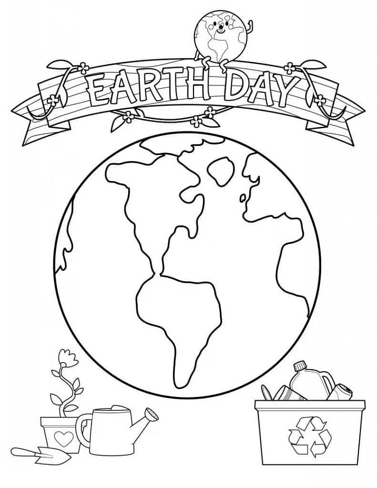 save the earth recycle coloring page black white illustration