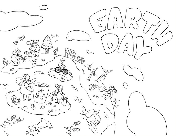 save the planet children playing riding bike earth day lettering coloring page