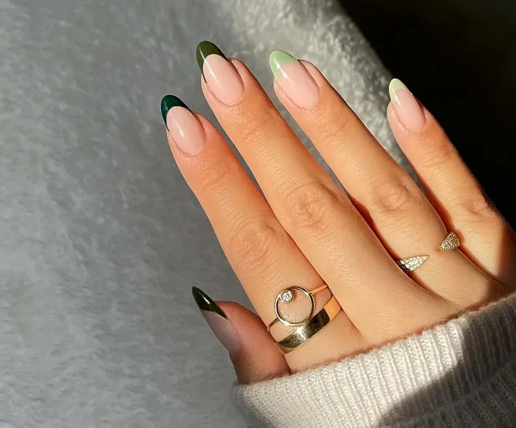 shades of green french nails