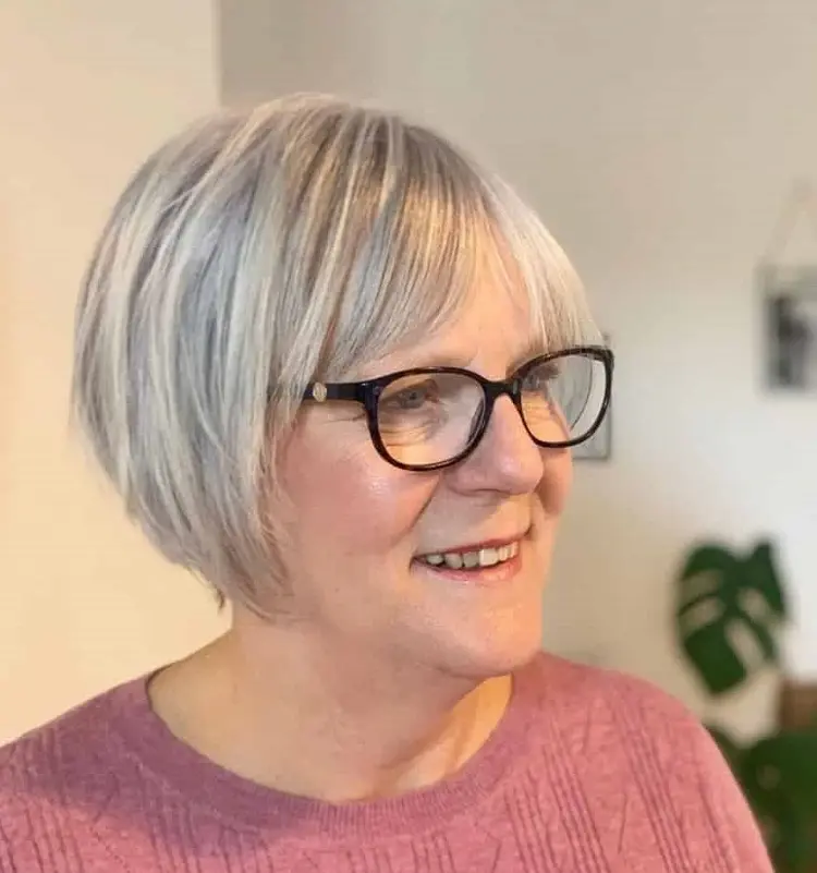 short cut for gray hair with glasses bob haircut for women over 60