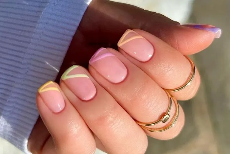short french manicure with pastel colors double tips summer 2023 trends