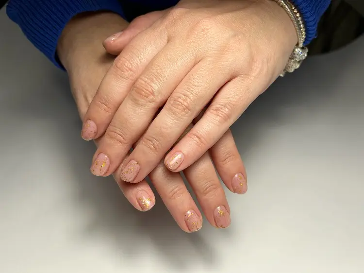 short square nails with gold marble manicure