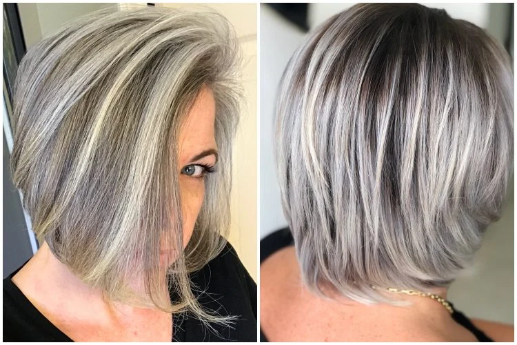 silver balayage bob hairstyle for older women