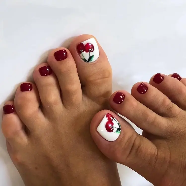 spring pedicure design with cherries 2023