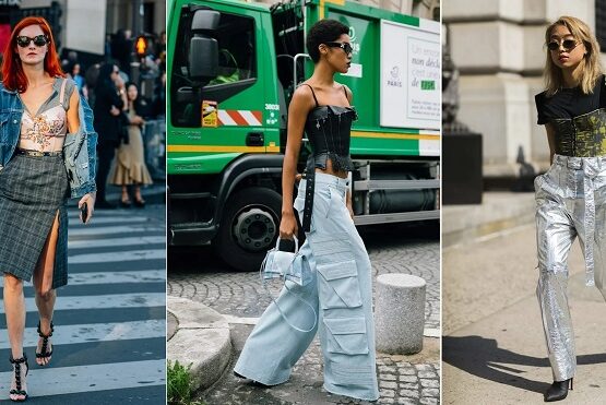 styling corset street style outfit ideas mismatched patterns leather biker two tone tie dye textile