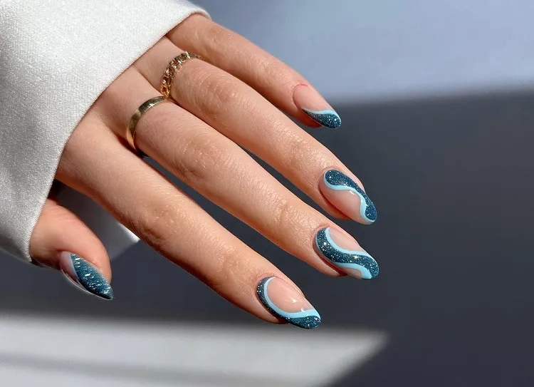 swirl nails for prom 2023 blue manicure ideas