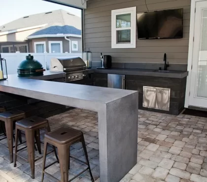 u shape concrete slabs modern outdoor kitchen design ideas