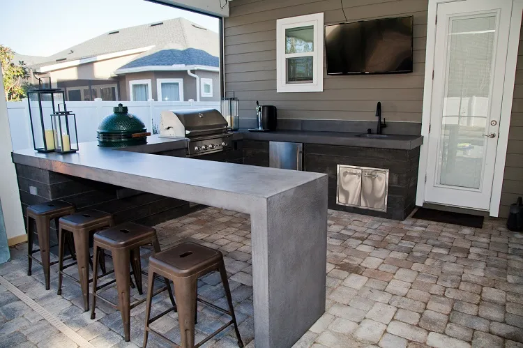 u shape concrete slabs modern outdoor kitchen design ideas