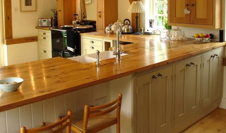 walnut worktops clean and glossy