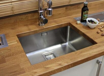 walnut worktops with water drops
