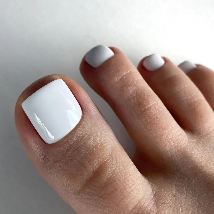 white polish minimalist clean pedicure toe nail trends