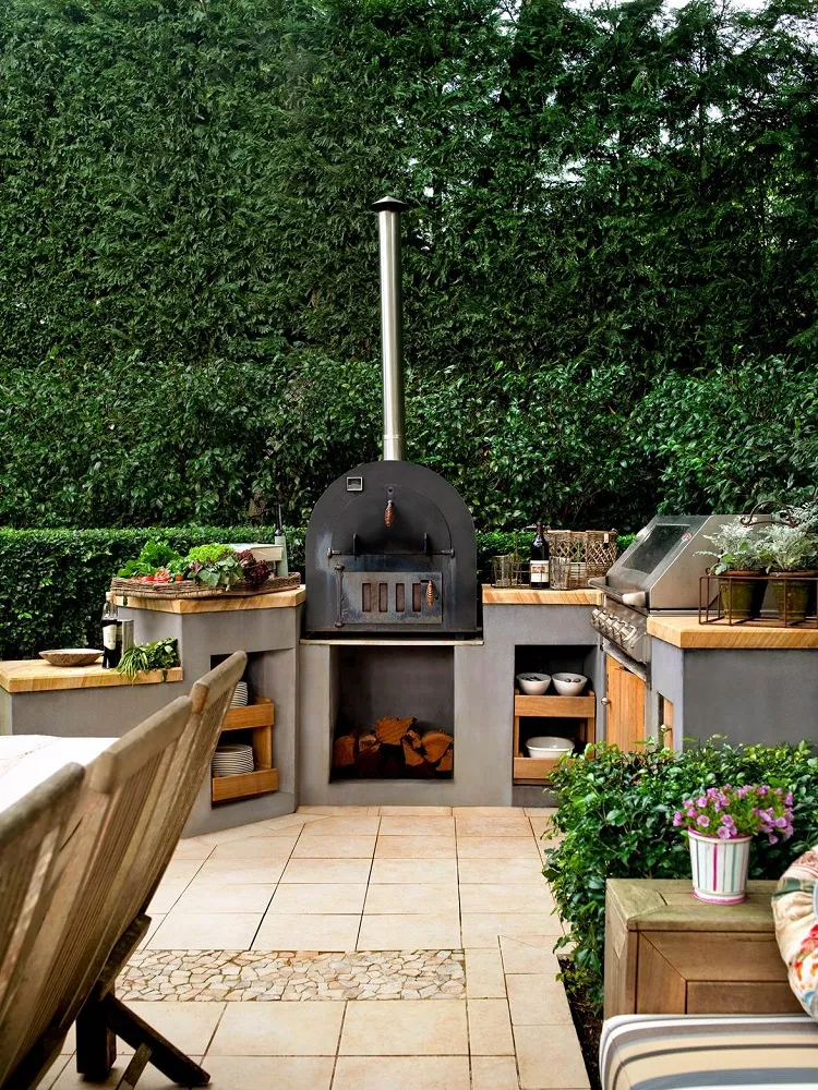 wood fired kicthen design concrete wood modern outdoor landscaping