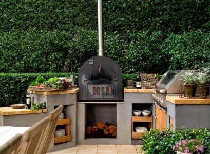 wood fired oven kicthen design concrete wood modern outdoor landscaping