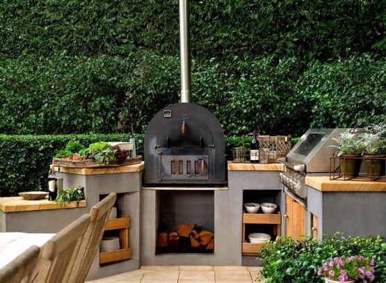 wood fired oven kicthen design concrete wood modern outdoor landscaping
