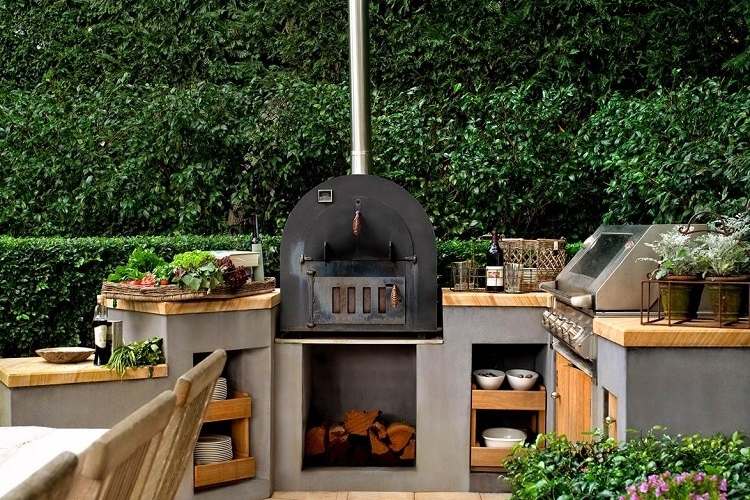wood fired oven kicthen design concrete wood modern outdoor landscaping