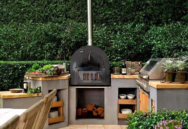 wood fired oven kicthen design concrete wood modern outdoor landscaping