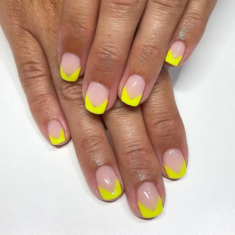 yellow neon french tips short square nails trends 2023