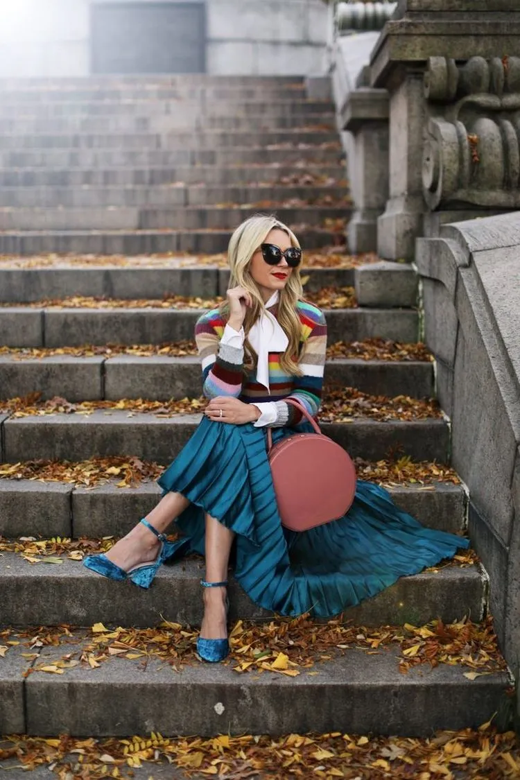 a beautiful pleated skirt and a sweater for the cooler days