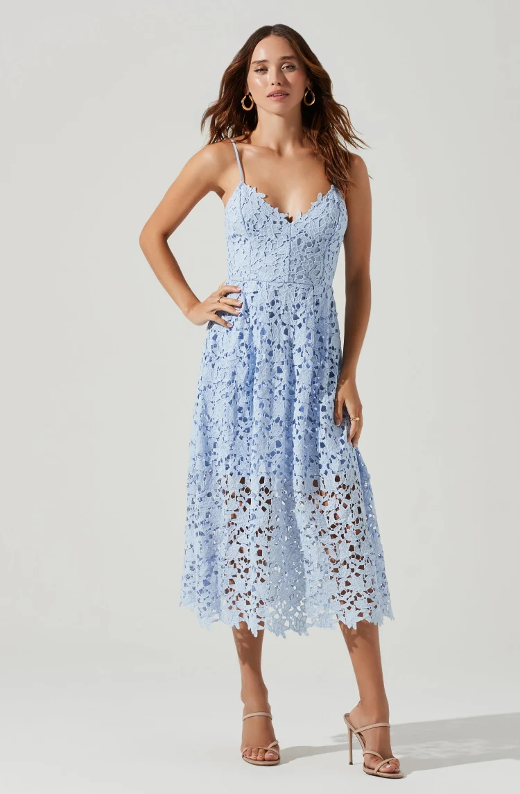 a line midi dress lace in pastel blue