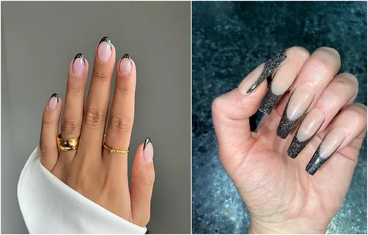 black glitter french nail tips