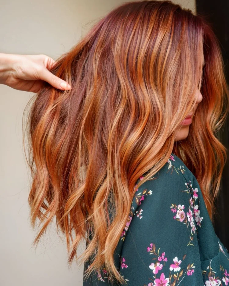 coppery red and caramel blonde highlights