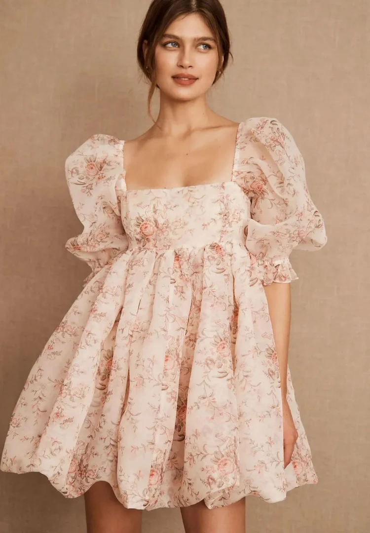 cute semi formal dress with puff sleeves