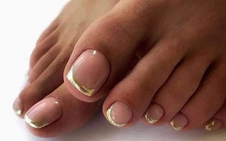 french and gold leaf pedicure 2023 summer designs