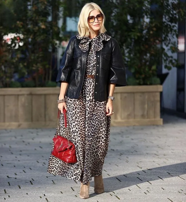 how to style animal print over 50 trendy maxi skirt and leather jacket