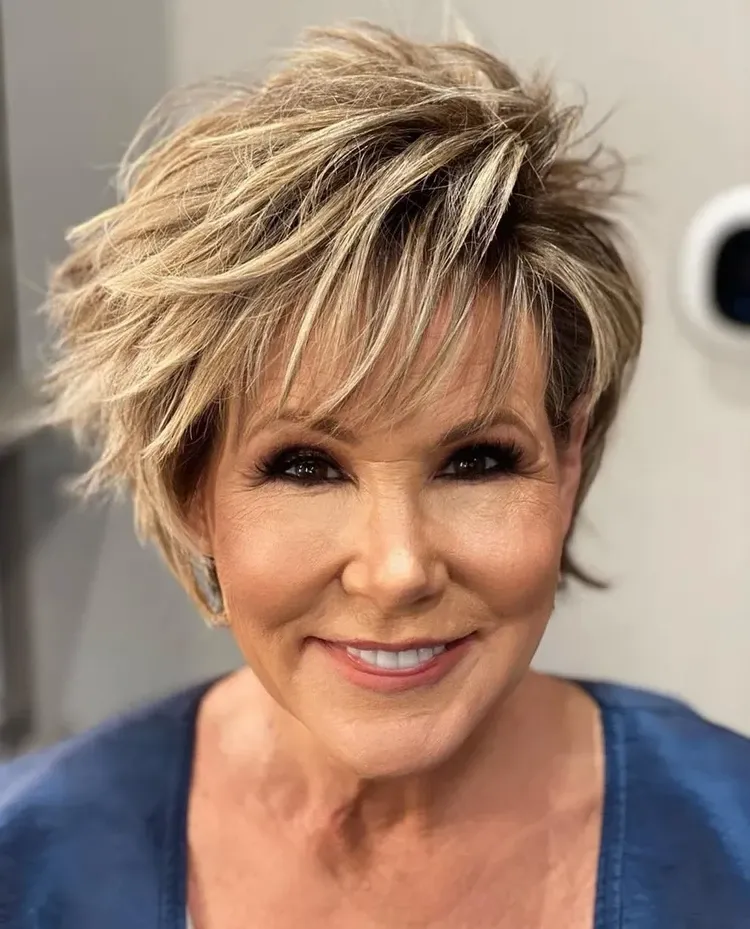 long pixie with shaggy layers and wispy bangs spiky hairstyles for over 50