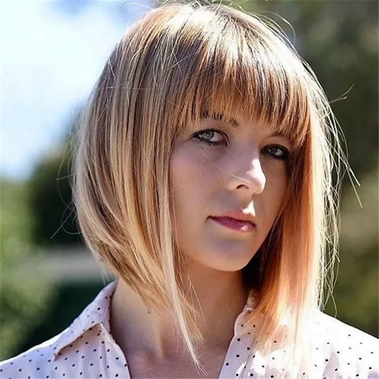 long bob with bangs flattering hairstyles for round faces
