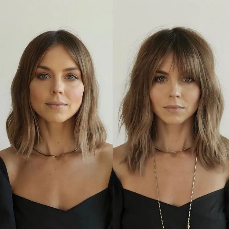 medium length hairstyles with bangs for round faces